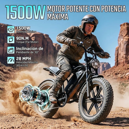 🔥Bicicleta Eléctrica para Adultos, Batería de 48V 15Ah, Motor con Pico de 1500W, Neumáticos Gordos🔥