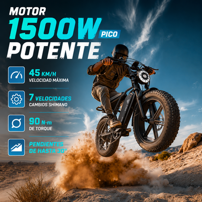 🔥 Bicicleta Eléctrica para Adultos 1500W, Batería 48V 15Ah, Llantas Fat Tire 20" 🔥