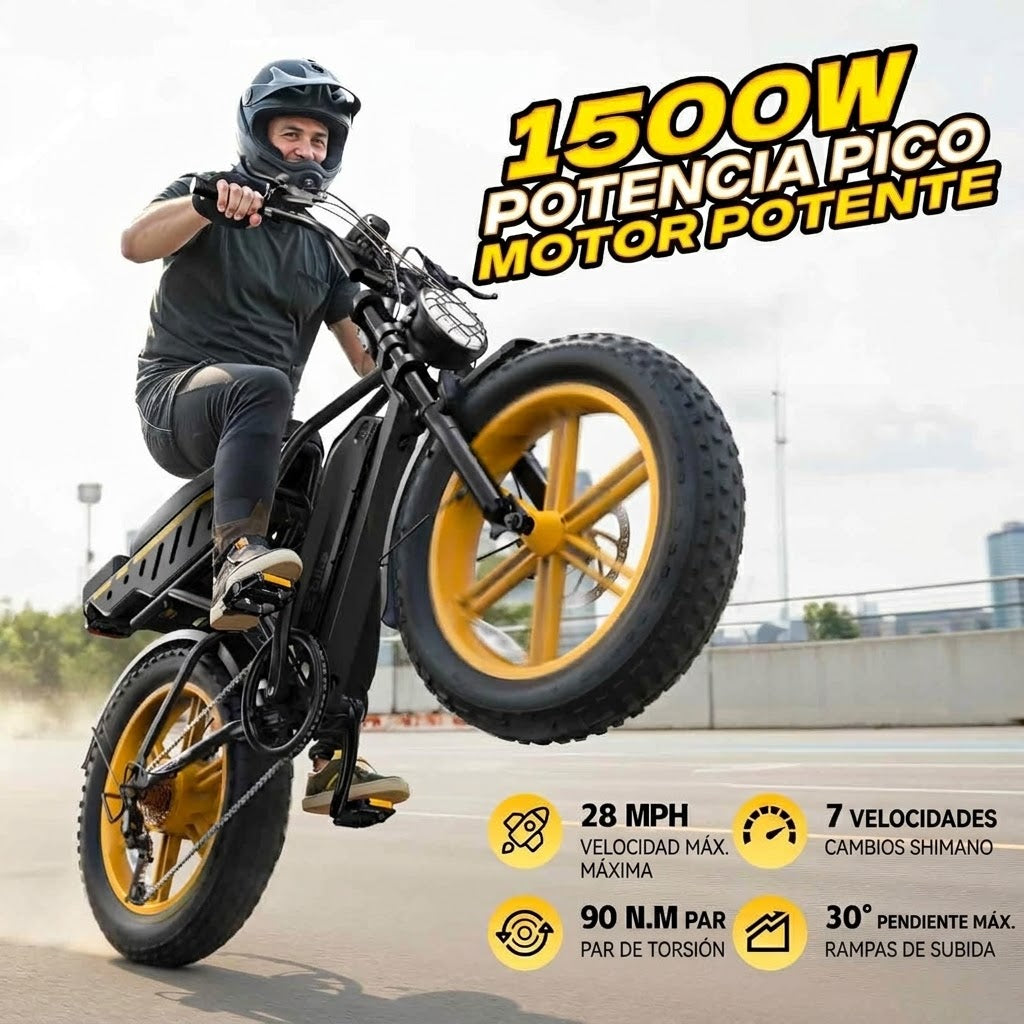 🔥Bicicleta Eléctrica para Adultos, Batería de 48V 15Ah, Motor de 1500W de Potencia Máxima, Neumáticos Fat Tire🔥