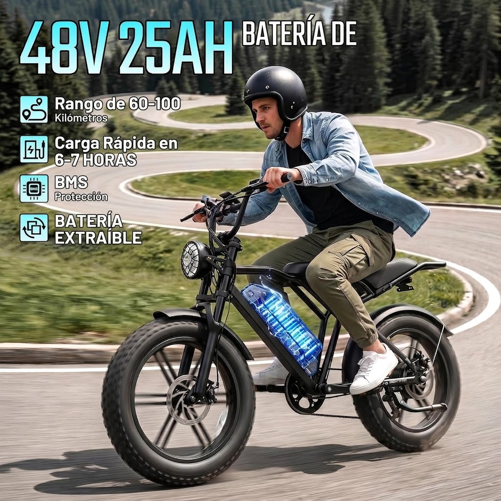 🔥Bicicleta Eléctrica para Adultos, Batería de 48V 15Ah, Motor con Pico de 1500W, Neumáticos Gordos🔥