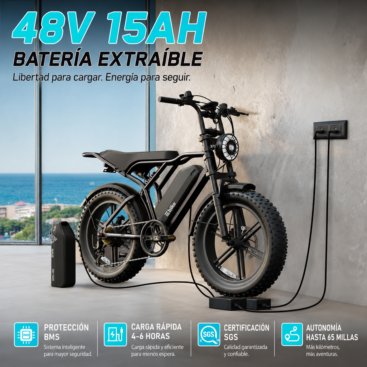 🔥 Bicicleta Eléctrica para Adultos 1500W, Batería 48V 15Ah, Llantas Fat Tire 20" 🔥