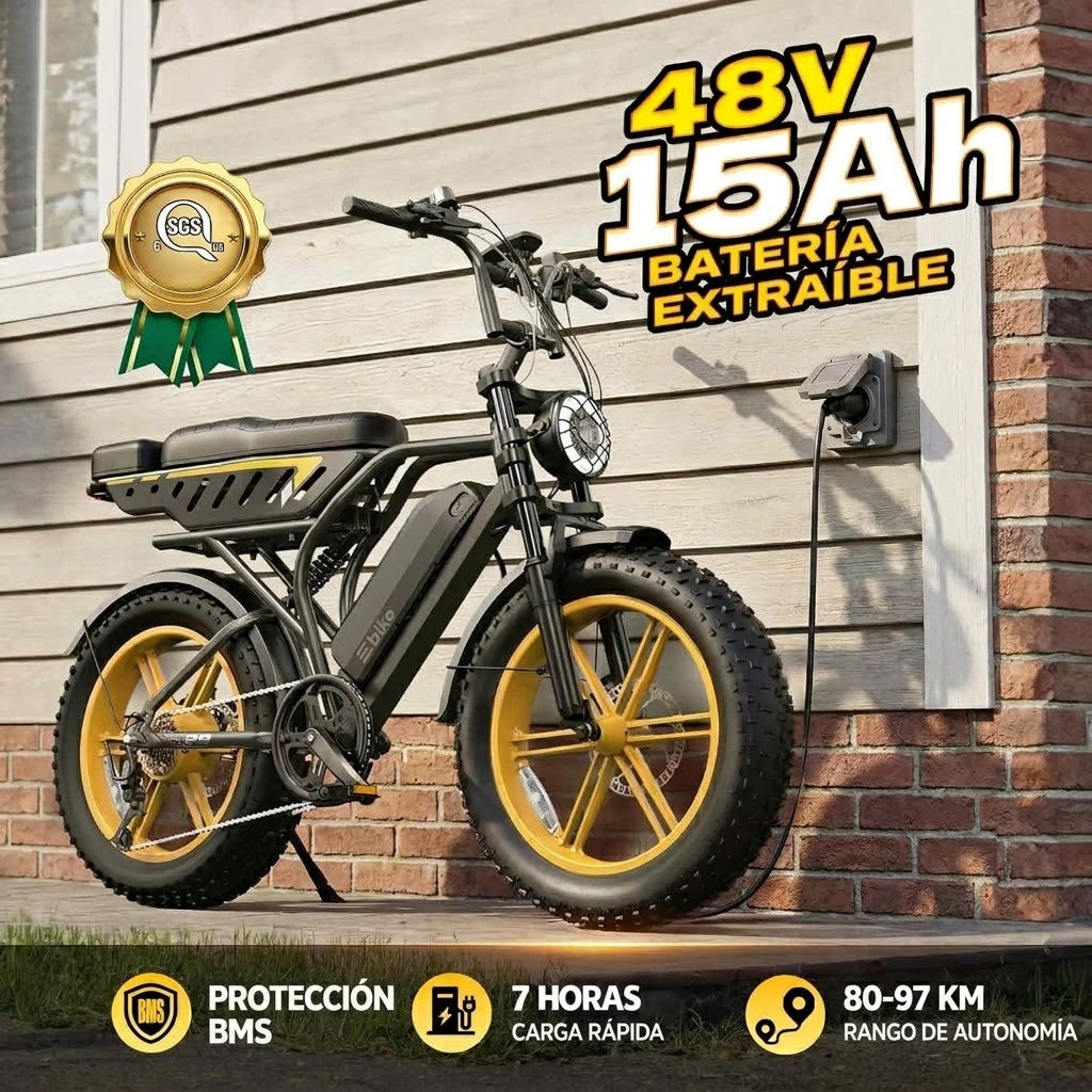 🔥Bicicleta Eléctrica para Adultos, Batería de 48V 15Ah, Motor de 1500W de Potencia Máxima, Neumáticos Fat Tire🔥