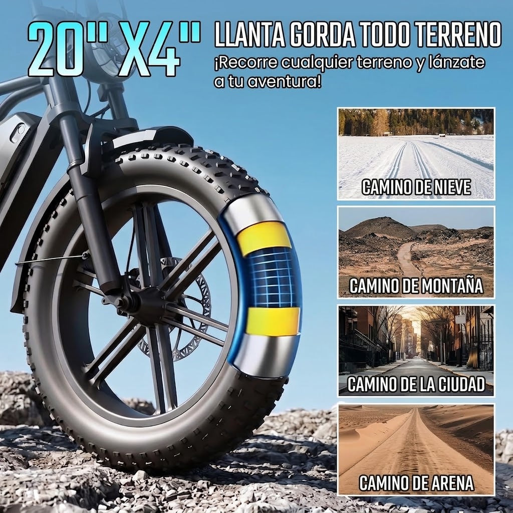 🔥Bicicleta Eléctrica para Adultos, Batería de 48V 15Ah, Motor con Pico de 1500W, Neumáticos Gordos🔥