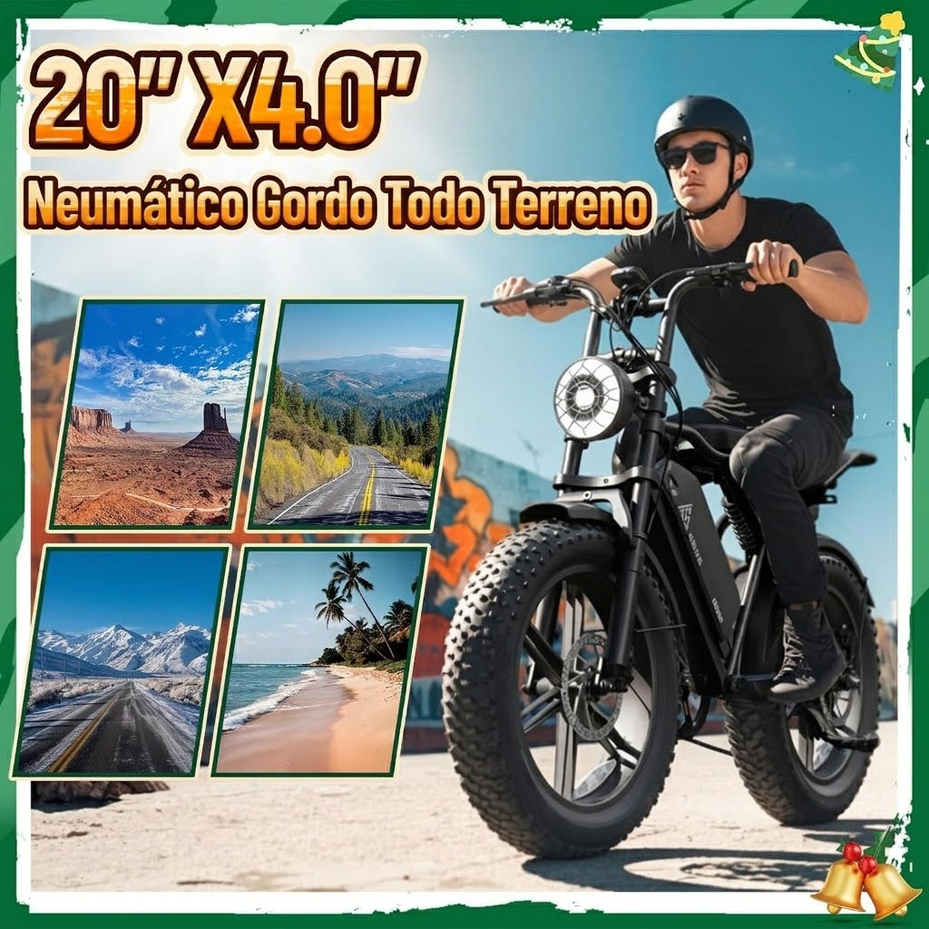 🔥Bicicleta Eléctrica para Adultos 750W (1500W Pico), Batería 48V 15Ah, Fat Tire 20” x 4”, Suspensión Doble y 7 Velocidades🔥