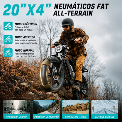 🔥 Bicicleta Eléctrica para Adultos 1500W, Batería 48V 15Ah, Llantas Fat Tire 20" 🔥