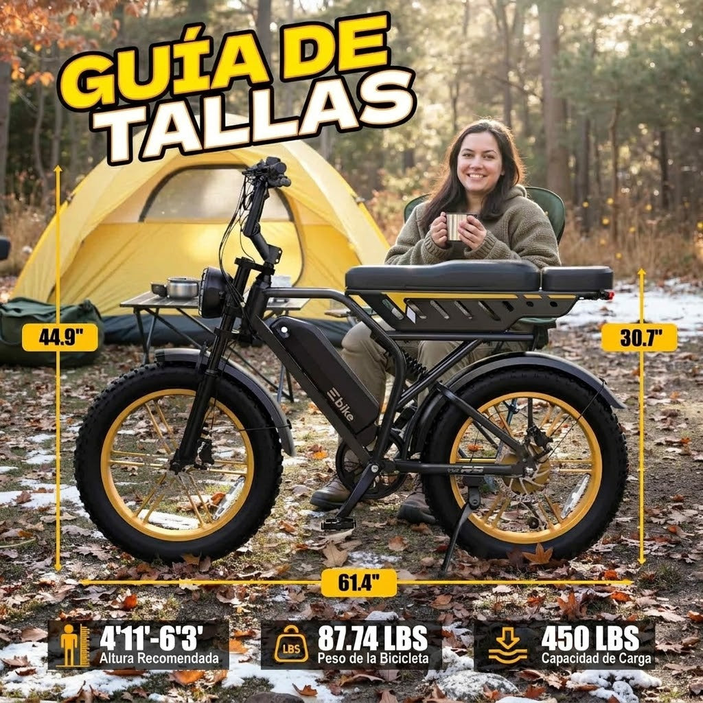 🔥Bicicleta Eléctrica para Adultos, Batería de 48V 15Ah, Motor de 1500W de Potencia Máxima, Neumáticos Fat Tire🔥