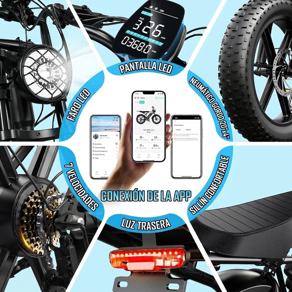 🔥Bicicleta Eléctrica para Adultos, Batería de 48V 15Ah, Motor con Pico de 1500W, Neumáticos Gordos🔥