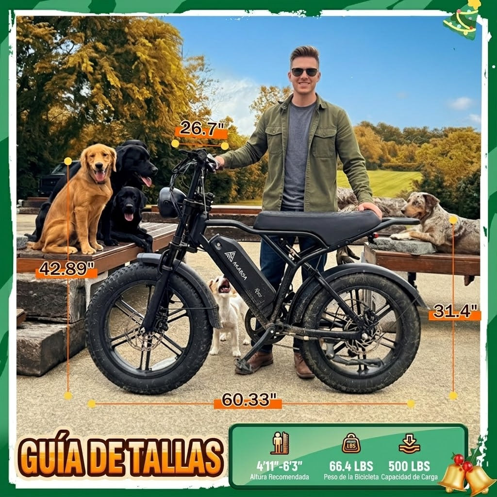🔥Bicicleta Eléctrica para Adultos 750W (1500W Pico), Batería 48V 15Ah, Fat Tire 20” x 4”, Suspensión Doble y 7 Velocidades🔥