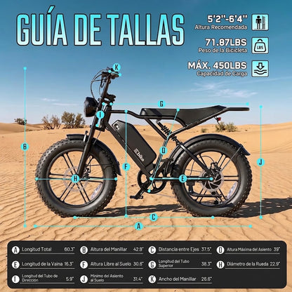 🔥Bicicleta Eléctrica para Adultos, Batería de 48V 15Ah, Motor con Pico de 1500W, Neumáticos Gordos🔥