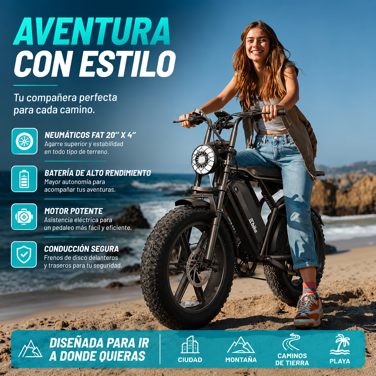 🔥 Bicicleta Eléctrica para Adultos 1500W, Batería 48V 15Ah, Llantas Fat Tire 20" 🔥