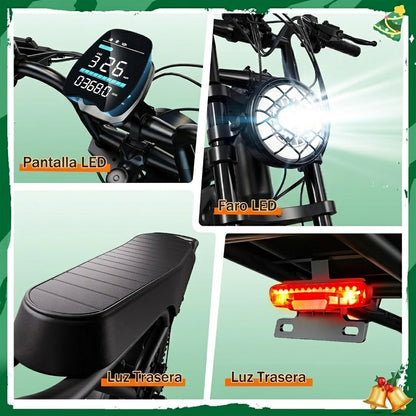 🔥Bicicleta Eléctrica para Adultos 750W (1500W Pico), Batería 48V 15Ah, Fat Tire 20” x 4”, Suspensión Doble y 7 Velocidades🔥